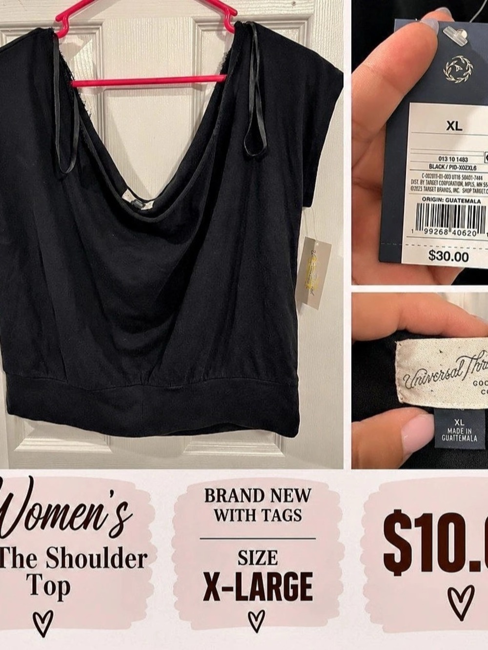 Universal Thread Off-Shoulder Draped Top in Black XL NWT